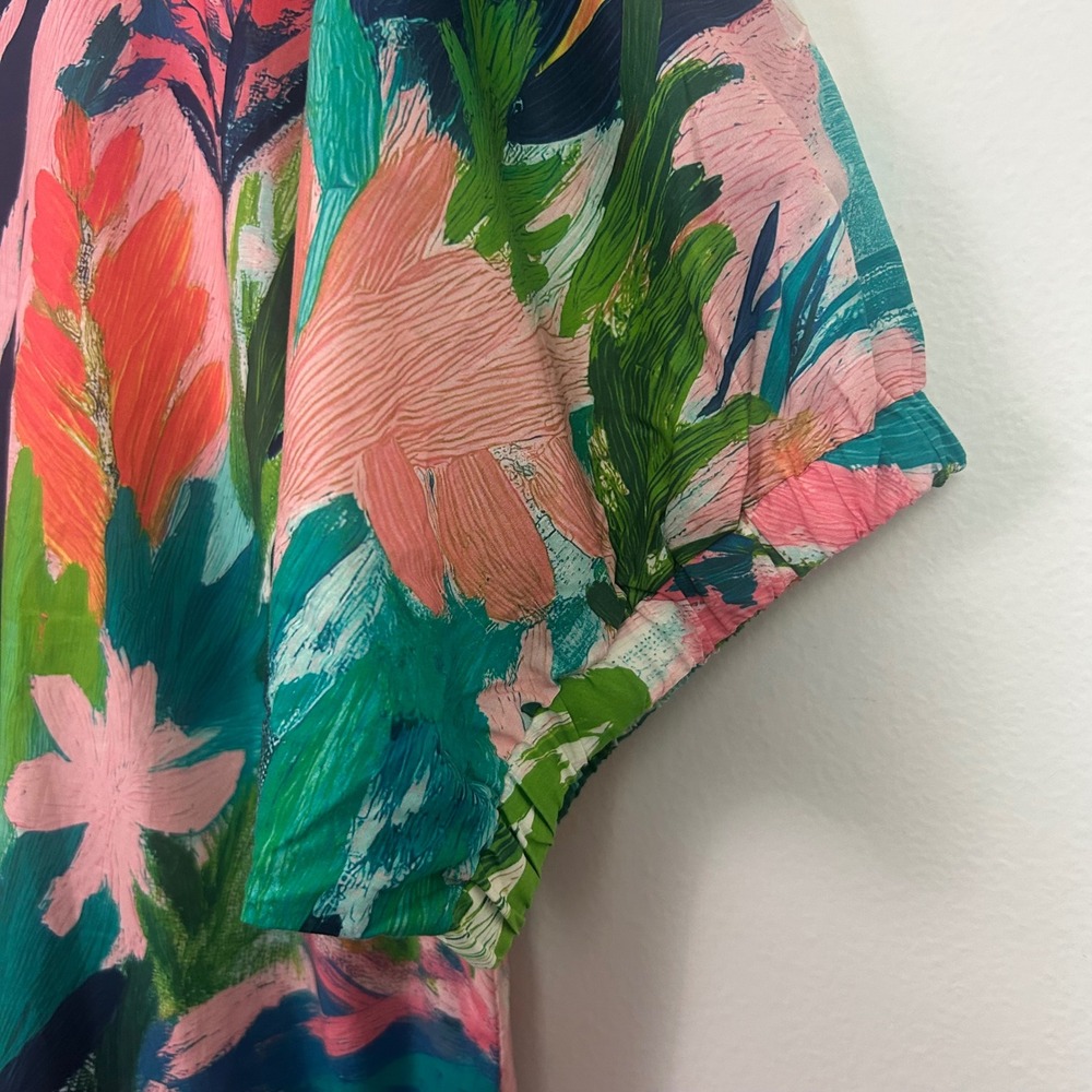 Entro Floral Maxi Dress Coral Combo Cotton Split Neck Large NEW - Picture 9 of 10